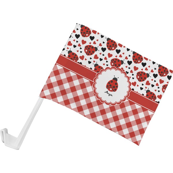 Custom Ladybugs & Gingham Car Flag - Small w/ Name or Text