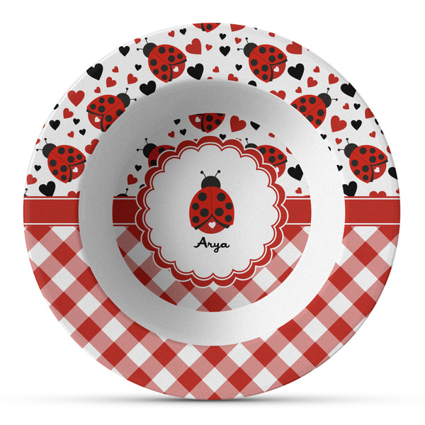 Custom Ladybugs & Gingham Plastic Bowl - Microwave Safe - Composite Polymer (Personalized)