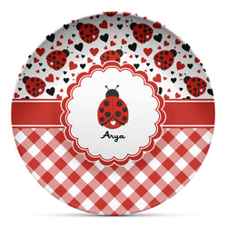 Ladybugs & Gingham Microwave Safe Plastic Plate - Composite Polymer (Personalized)