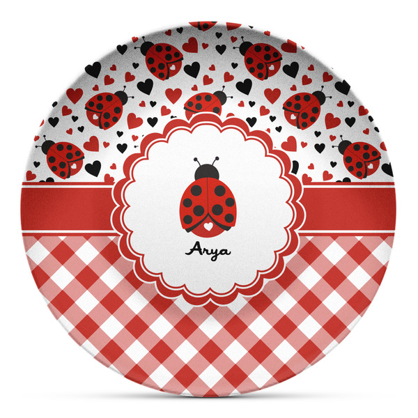 Custom Ladybugs & Gingham Microwave Safe Plastic Plate - Composite Polymer (Personalized)