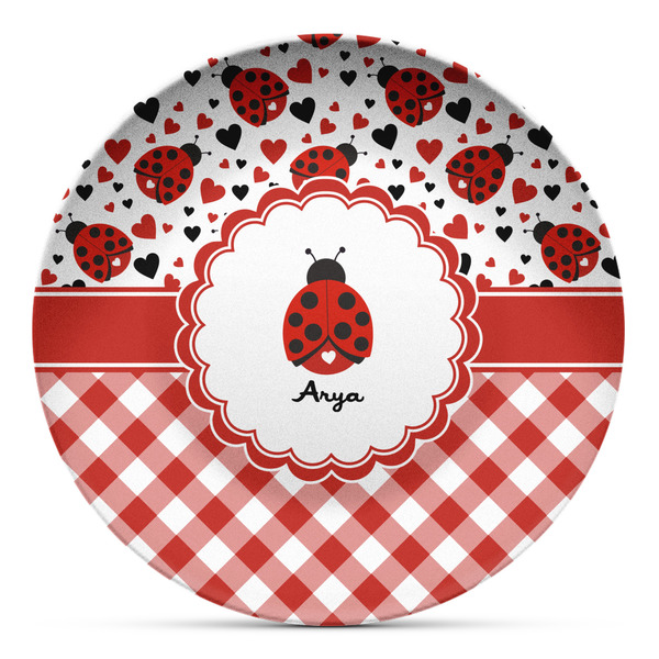 Custom Ladybugs & Gingham Microwave Safe Plastic Plate - Composite Polymer (Personalized)