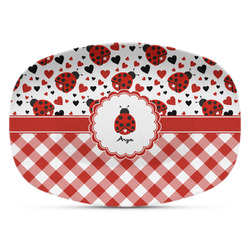 Ladybugs & Gingham Plastic Platter - Microwave & Oven Safe Composite Polymer (Personalized)