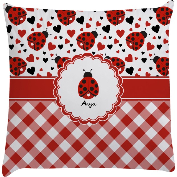 Custom Ladybugs & Gingham Decorative Pillow Case (Personalized)