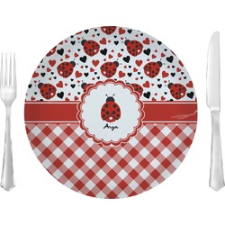 Ladybugs & Gingham Glass Lunch / Dinner Plate 10" (Personalized)