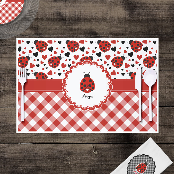 Ladybugs & Gingham Disposable Paper Placemat - In Context