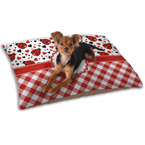Custom Ladybugs & Gingham Dog Bed - Small w/ Name or Text