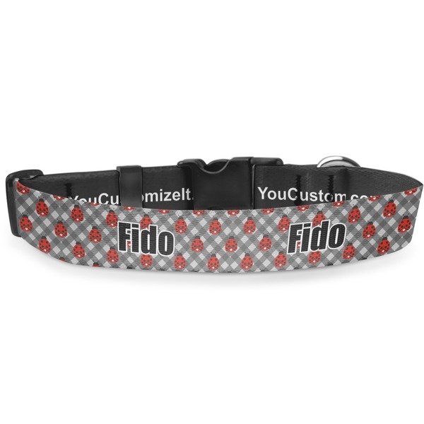 Custom Ladybugs & Gingham Deluxe Dog Collar - Small (8.5" to 12.5") (Personalized)