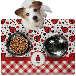 Ladybugs & Gingham Dog Food Mat - Medium w/ Name or Text