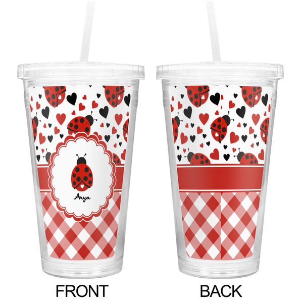 Ladybugs & Gingham Double Wall Tumbler with Straw - Approval