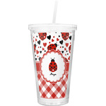 Ladybugs & Gingham Double Wall Tumbler with Straw (Personalized)