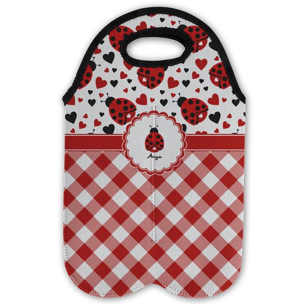 Ladybugs & Gingham Double Wine Tote - Flat (new)