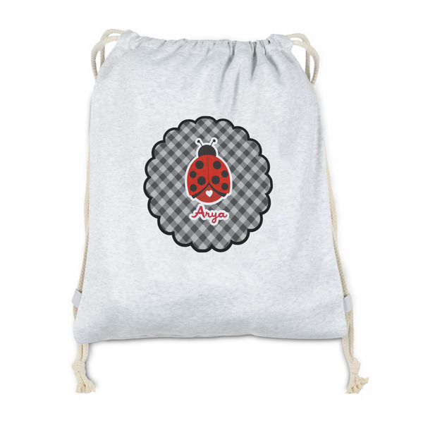 Custom Ladybugs & Gingham Drawstring Backpack - Sweatshirt Fleece (Personalized)