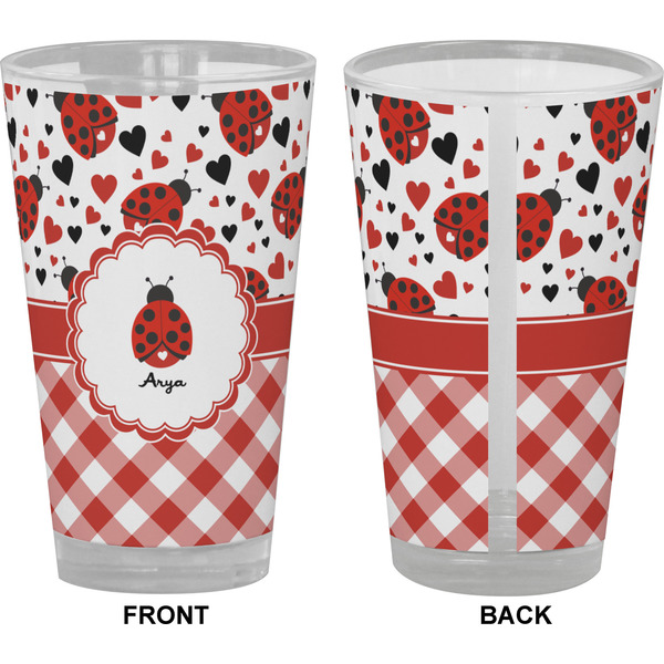 Ladybugs & Gingham Pint Glass - Full Color - Front & Back Views
