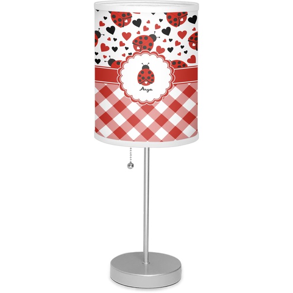 Custom Ladybugs & Gingham 7" Drum Lamp with Shade Linen (Personalized)