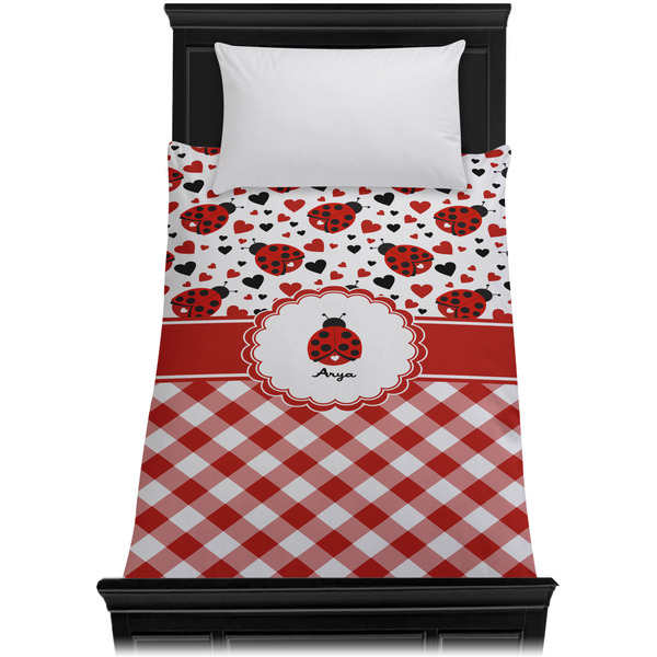 Ladybugs & Gingham Duvet Cover - Twin - On Bed - No Prop