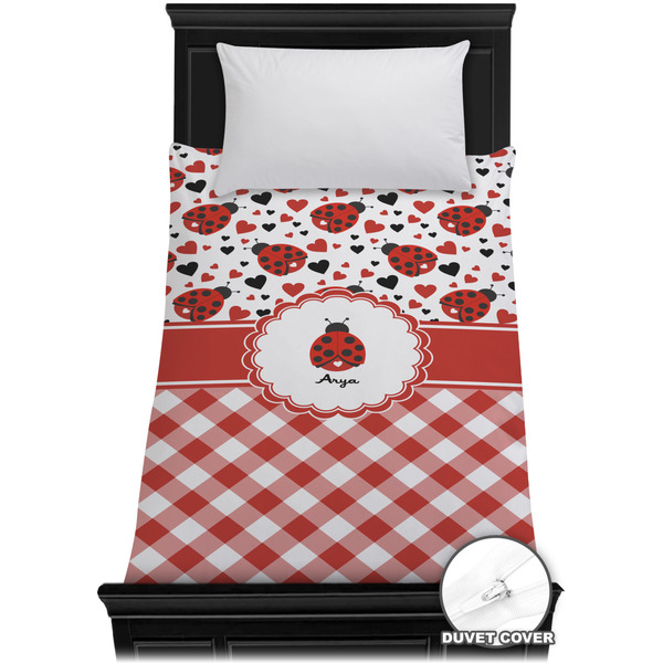 Custom Ladybugs & Gingham Duvet Cover - Twin XL (Personalized)