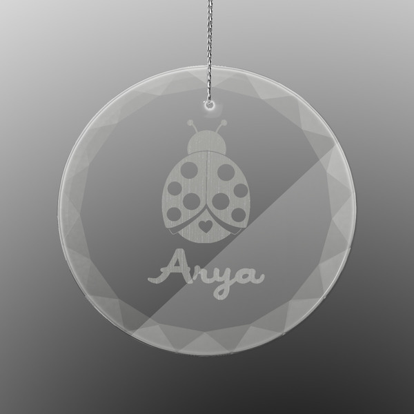Custom Ladybugs & Gingham Engraved Glass Ornament - Round (Personalized)