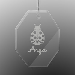 Ladybugs & Gingham Engraved Glass Ornament - Octagon (Personalized)