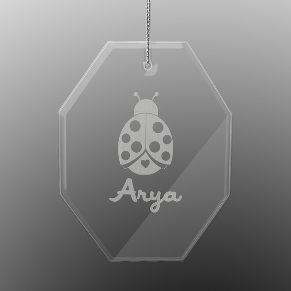 Custom Ladybugs & Gingham Engraved Glass Ornament - Octagon (Personalized)