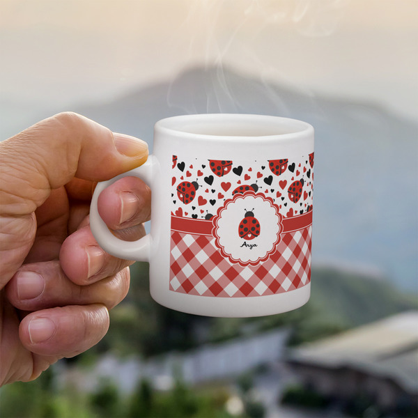 Custom Ladybugs & Gingham Single Shot Espresso Cup - Single (Personalized)