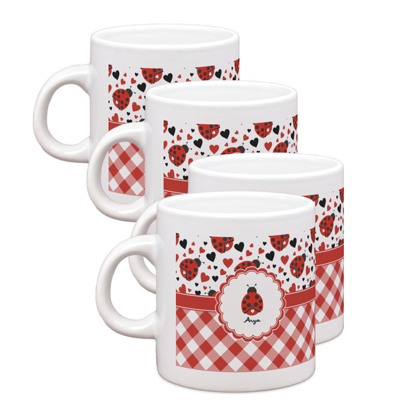 Custom Ladybugs & Gingham Single Shot Espresso Cups - Set of 4 (Personalized)