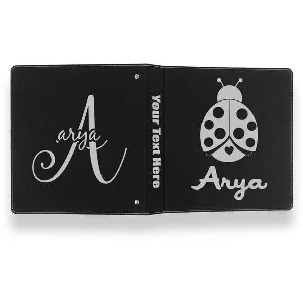 Ladybugs & Gingham Leather Binder - 1" - Black- Back Spine Front View