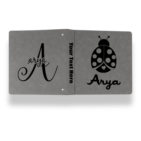 Ladybugs & Gingham Leather Binder - 1" - Grey - Back Spine Front View
