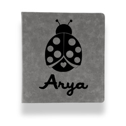 Ladybugs & Gingham Leather Binder - 1" - Grey (Personalized)