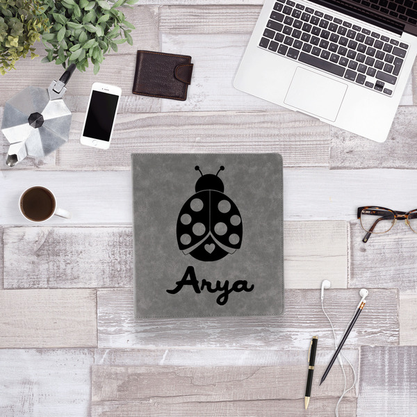 Ladybugs & Gingham Leather Binder - 1" - Grey - Lifestyle View