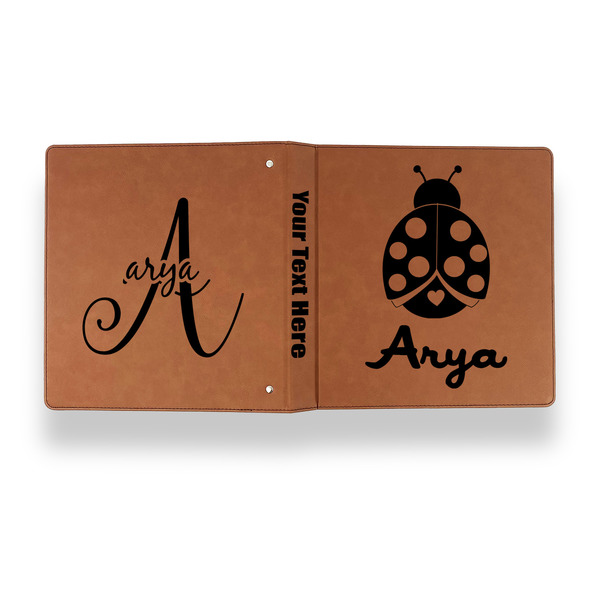 Ladybugs & Gingham Leather Binder - 1" - Rawhide - Back Spine Front View