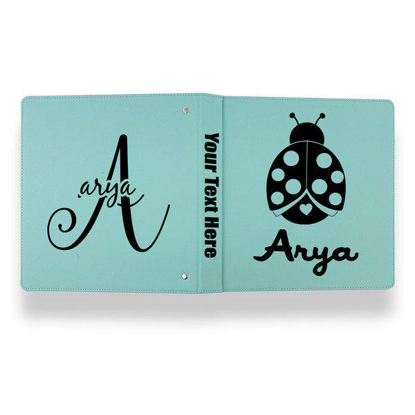Ladybugs & Gingham Leather Binder - 1" - Teal - Back Spine Front View
