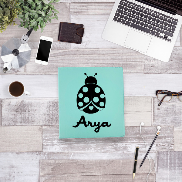 Ladybugs & Gingham Leather Binder - 1" - Teal - Lifestyle View