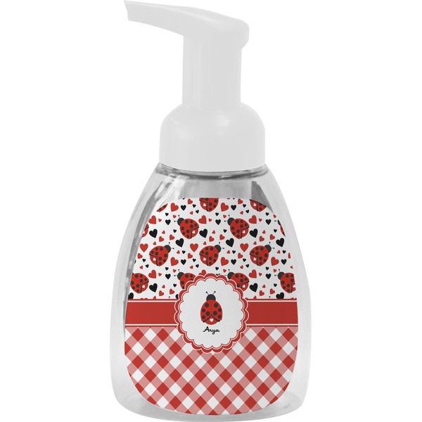 Custom Ladybugs & Gingham Foam Soap Bottle - White (Personalized)