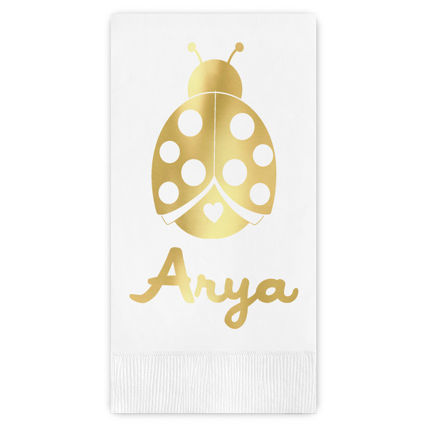 Custom Ladybugs & Gingham Guest Napkins - Foil Stamped (Personalized)
