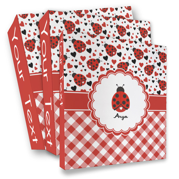 Custom Ladybugs & Gingham 3 Ring Binder - Full Wrap (Personalized)