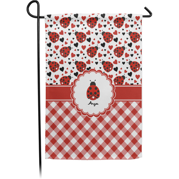 Custom Ladybugs & Gingham Small Garden Flag - Single Sided w/ Name or Text