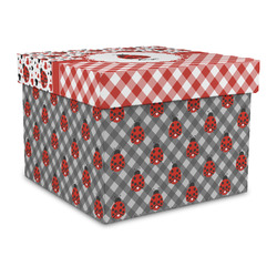 Ladybugs & Gingham Gift Box with Lid - Canvas Wrapped - Large (Personalized)