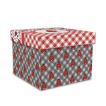 Ladybugs & Gingham Gift Box with Lid - Canvas Wrapped - Medium (Personalized)