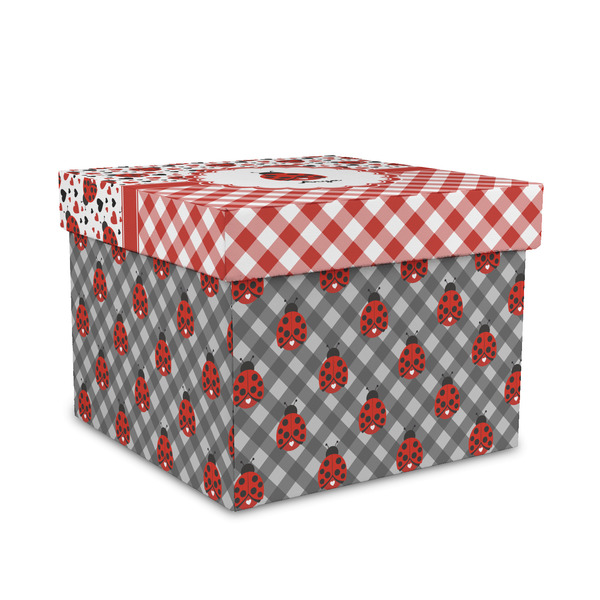 Custom Ladybugs & Gingham Gift Box with Lid - Canvas Wrapped - Medium (Personalized)