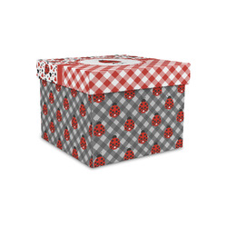 Ladybugs & Gingham Gift Box with Lid - Canvas Wrapped - Small (Personalized)