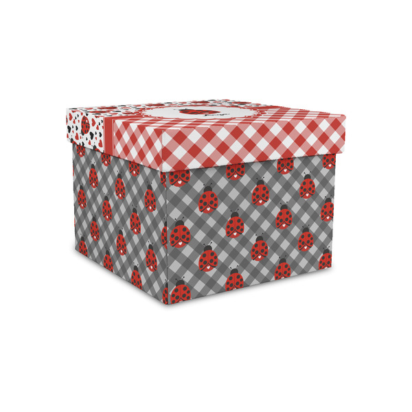 Custom Ladybugs & Gingham Gift Box with Lid - Canvas Wrapped - Small (Personalized)