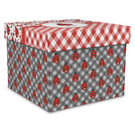 Ladybugs & Gingham Gift Box with Lid - Canvas Wrapped - X-Large (Personalized)