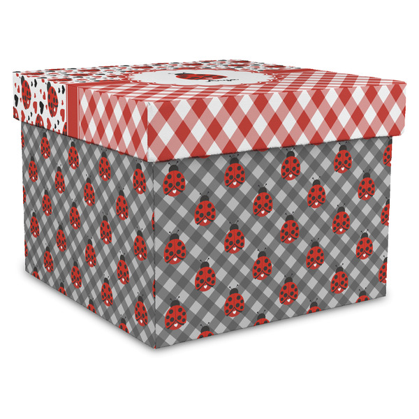 Custom Ladybugs & Gingham Gift Box with Lid - Canvas Wrapped - X-Large (Personalized)