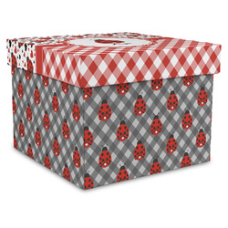 Ladybugs & Gingham Gift Box with Lid - Canvas Wrapped - XX-Large (Personalized)