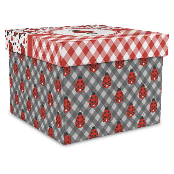 Custom Ladybugs & Gingham Gift Box with Lid - Canvas Wrapped - XX-Large (Personalized)