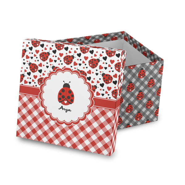 Custom Ladybugs & Gingham Gift Box with Lid - Canvas Wrapped (Personalized)