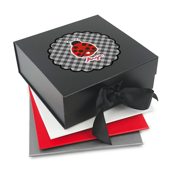 Custom Ladybugs & Gingham Gift Box with Magnetic Lid (Personalized)