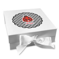 Ladybugs & Gingham Gift Box with Magnetic Lid - White (Personalized)