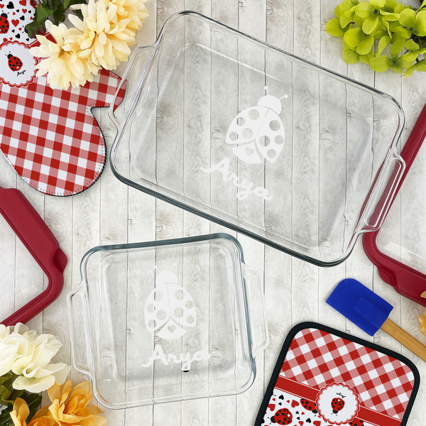 Ladybugs & Gingham Glass Baking Dish Set - LIFESTYLE