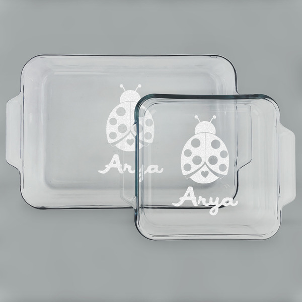 Custom Ladybugs & Gingham Set of Glass Baking & Cake Dish - 13in x 9in & 8in x 8in (Personalized)
